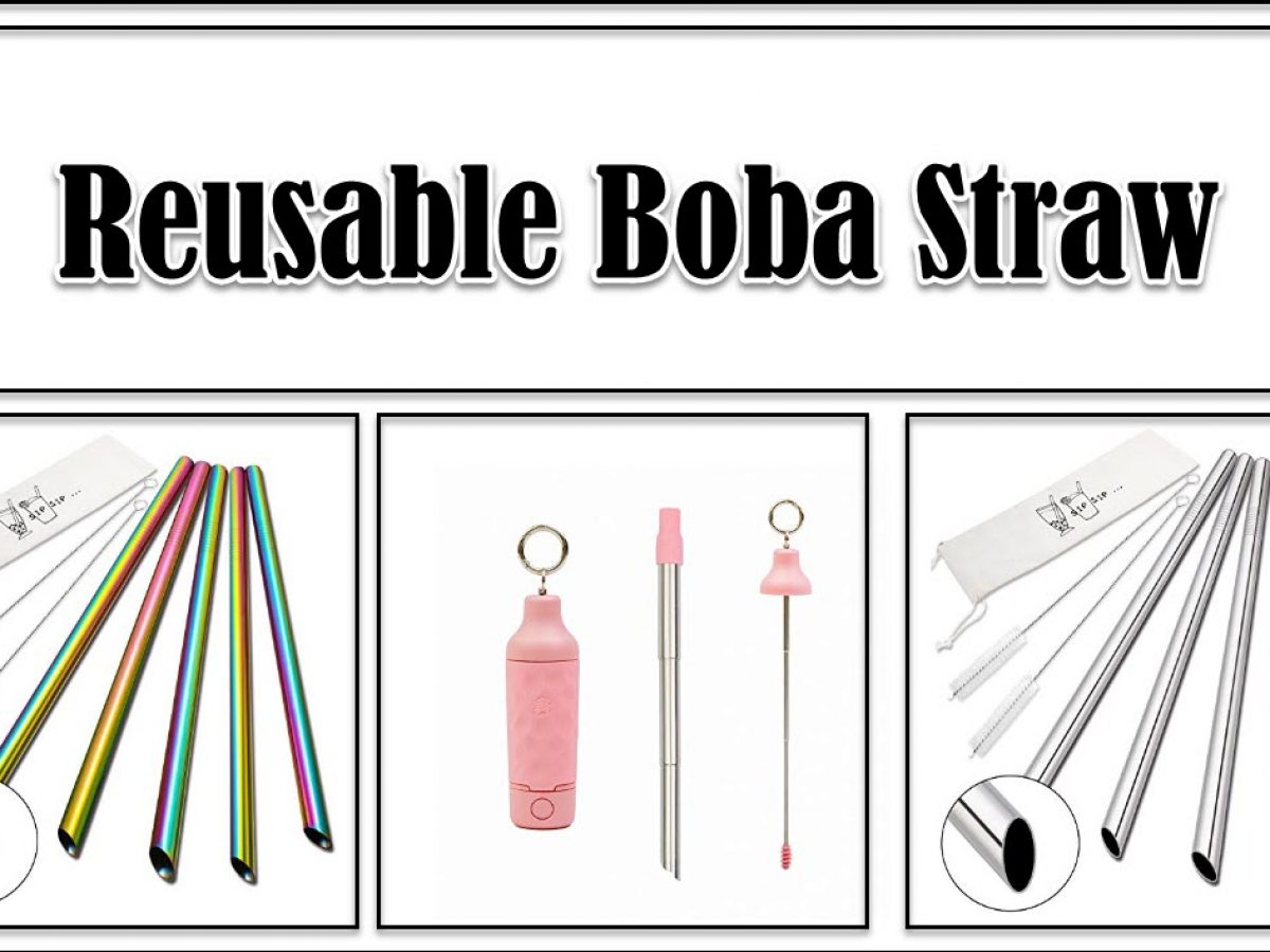 Reusable Boba Smoothie Straw Rainbow Metal Straws Wide Thick Fat Angled Tip  Sharp End Straw for