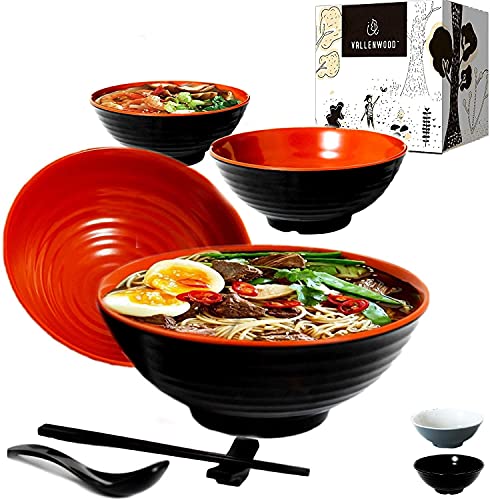 Udon Thai Dinnerware for Any Soup Meal Pho Bowls Asian Japanese With Spoons Chopsticks and Stands Large 32 Ounces for Noodles Ceramic Ramen Bowl Set Noodle 2 Set 12 Pieces 