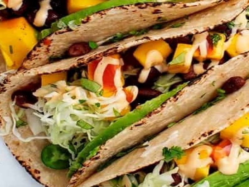 Black Bean Tacos With Mango Salsa And Rice